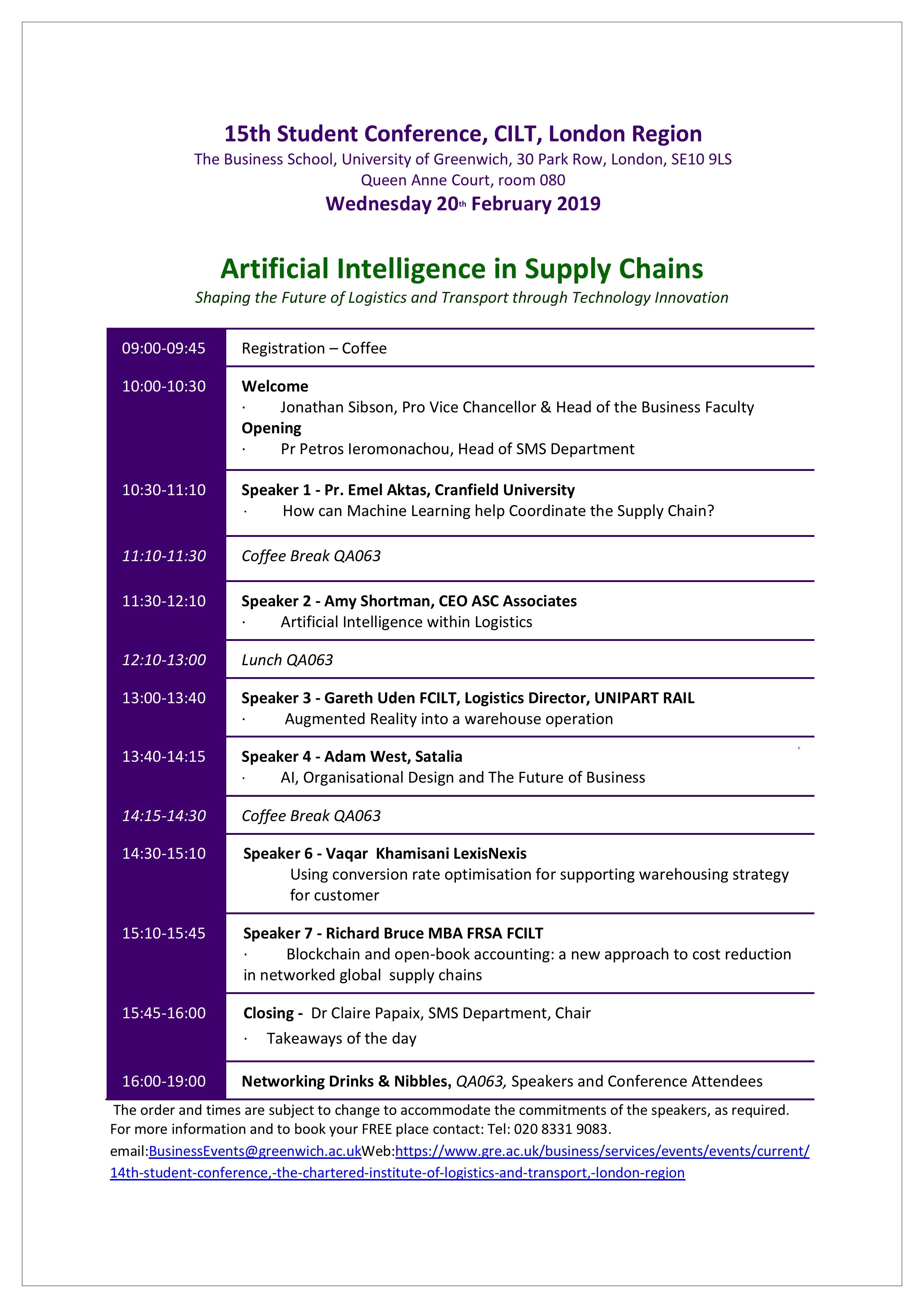15th Student Conference Agenda
